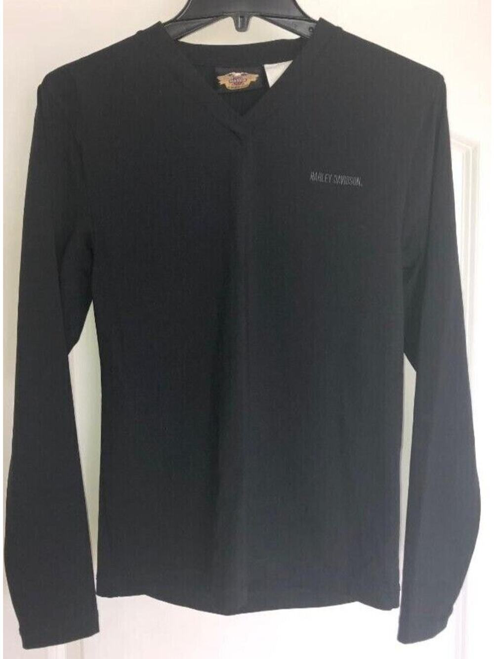 Harley Davidson Women's V-neck Top Sz Large Cotton Spandex LS Shirt Embroidered